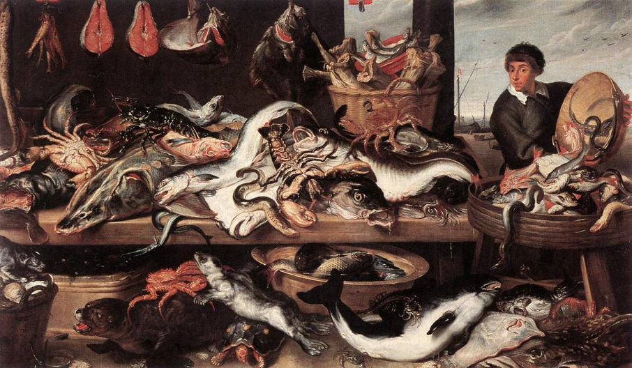 Frans Snyders (1579–1657), Fishmonger's (c. 1616); Sursa: Wikimedia Commons